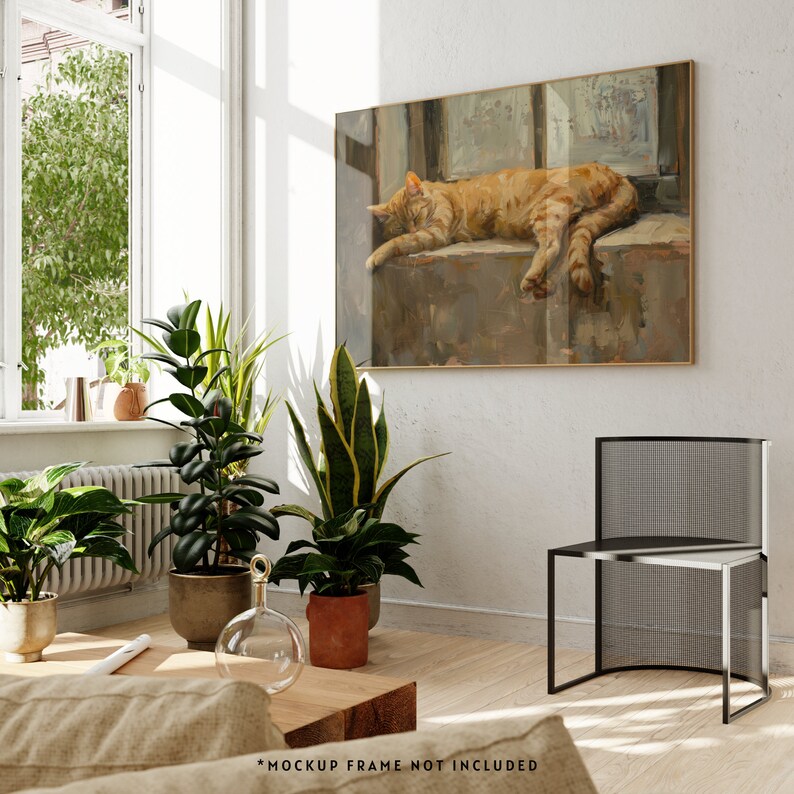 Ideal for cat lovers and art enthusiasts alike, this painting brings a sense of warmth and tranquility to any space. Its detailed yet impressionistic style offers a unique blend of realism and artistic expression.
