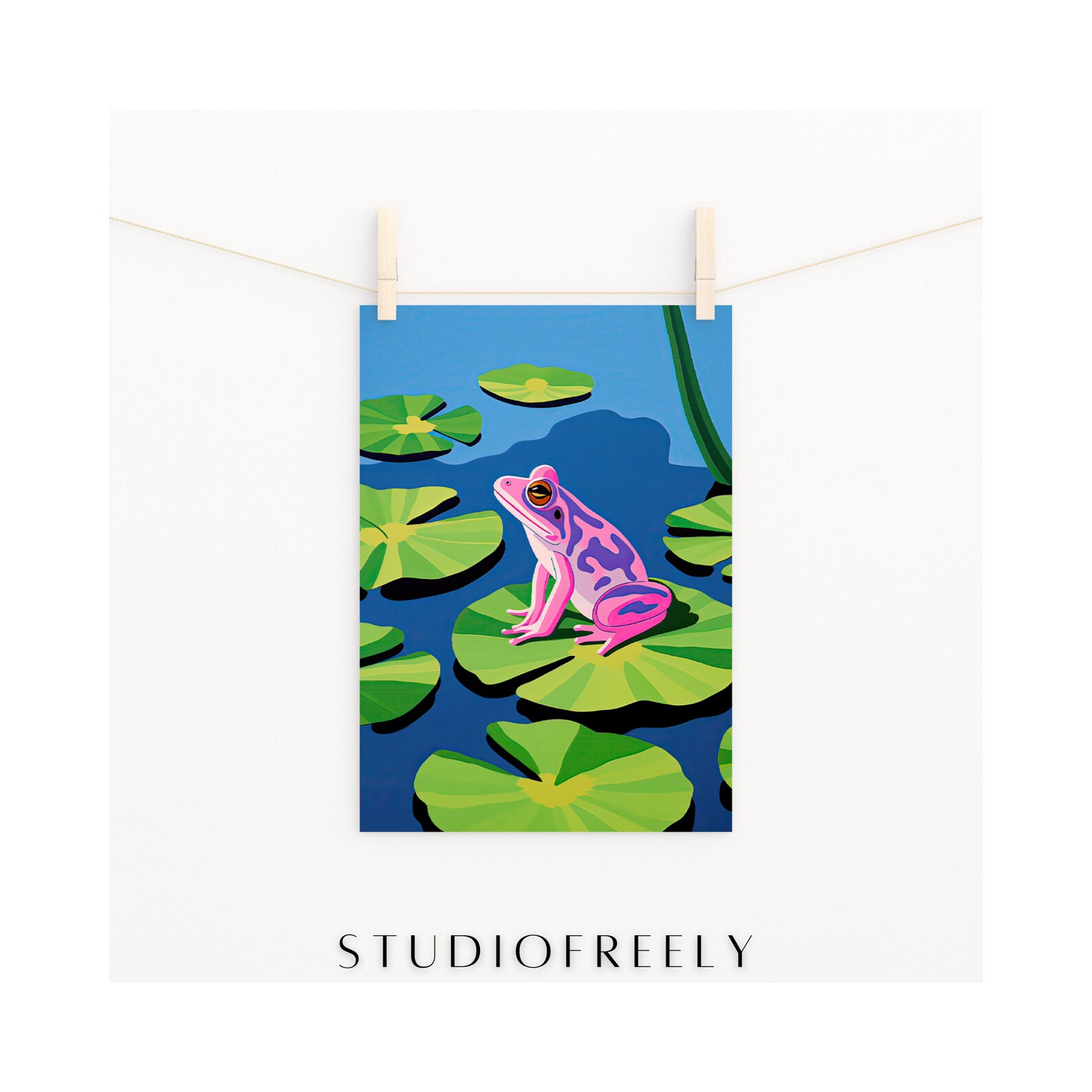 Henri Matisseinspired Frog and Lily Pad Instant Download Neon Pink and