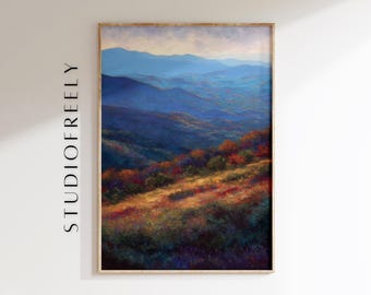 Impresión artística de las Montañas Blue Ridge, arte mural con paisaje otoñal, decoración otoñal de Misty Hills (archivo digital)