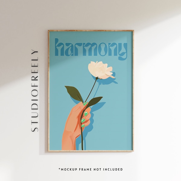 Soft feminine pop art illustration - instant download | Minimalist hand offering white rose | women support women | 6 digital files