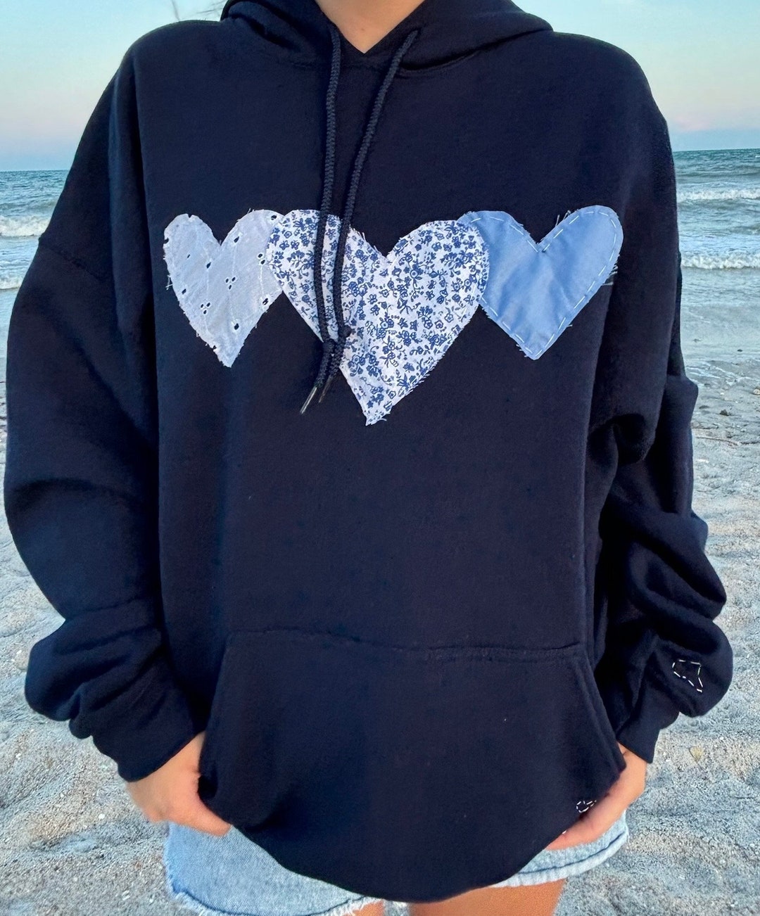 3 Hearts Custom Patchwork Sweatshirt Color Can Be Customized All Are Hand Made and Stitched Etsy