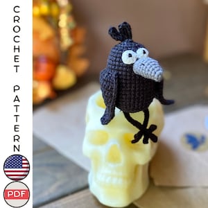Halloween Crow crochet pattern. Amigurumi raven bird crochet tutorial. Crochet bird crow decor. Crow for baby gift easy toy pattern keychain