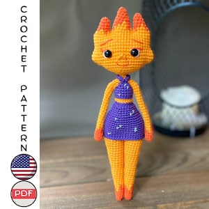 Fire doll crochet pattern. Amigurumi element doll crochet tutorial. Crochet fire toy pattern. Crochet cartoon baby gift toy decor DIY idea