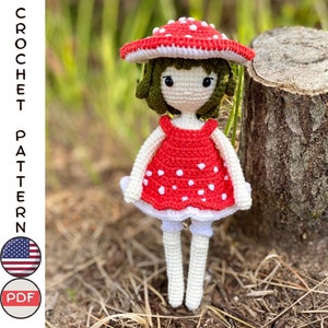 Mushroom Fairy Doll Crochet Pattern: Amigurumi Fly Agaric Toy Forest Decoration (PDF Pattern)
