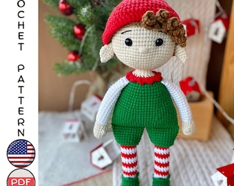 Weihnachtself Häkelanleitung, Weihnachtspuppe Amigurumi PDF Anleitung, Weihnachtsmann Weihnachtsmann, Weihnachtsdeko DIY, festliche Elfen Junge Häkelanleitung