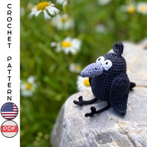 Gehaakt kraaipatroon: amigurumi-raafdecor, zelfstudie sleutelhanger (pdf-patroon)