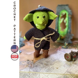 Goblin crochet pattern. Amigurumi monster troll toy crochet tutorial. Crochet grot DIY. Three different outfits for toy pattern. Gift fo him