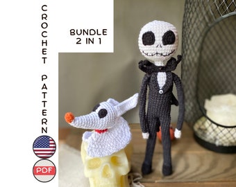 Paquete de patrones de pesadilla a crochet 2 en 1: Muñeca esqueleto y perro fantasma (Descarga en PDF)