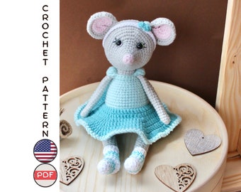 Mouse crochet pattern. Amigurumi mouse doll in dress crochet tutorial. Crochet handmaid Spring gift. Mother's day gift DIY crochet pattern