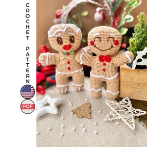 Gingerbread man doll crochet pattern. Christmas Amigurumi Gingerbread toy tutorial. Crochet cookie 2 designs options. Christmas tree decor