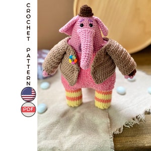 Pink Elephant crochet pattern. Imaginary friend toy crochet tutorial. Amigurumi elephant pattern. Unusual friend toy. Cartoon gift for baby