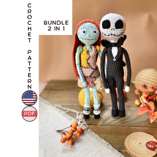 Bundle crochet toy pattern. Skeleton and Zombie doll crochet pattern. The Nightmare amigurumi Kit. Crochet monster toy doll tutorial DIY