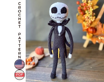 Haakpatroon voor een skeletpop. Gehaakt nachtmerrie-speelgoedpatroon DIY. Patroon voor een gehaakt popje. Amigurumi kerstcadeau speelgoed haak handleiding