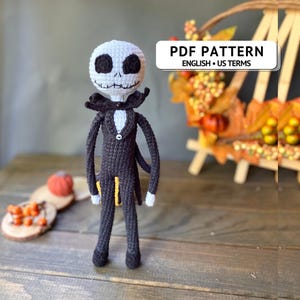 Patrón de ganchillo para muñeco esqueleto, PDF de amigurumi de Halloween, tutorial de peluche gótico