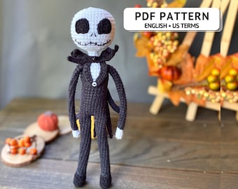 Skeleton Doll Crochet Pattern, Halloween Amigurumi PDF, Gothic Plush Tutorial