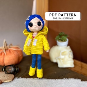 Crochet Doll Pattern with Button Eyes, Halloween Amigurumi PDF, Yellow Raincoat Doll Tutorial, Removable Clothes, 2 Face Designs Craft