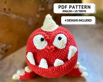 Häkelanleitung für ein Monster, Fantasy-Kreatur (PDF), 4 Designoptionen, Halloween-Amigurumi