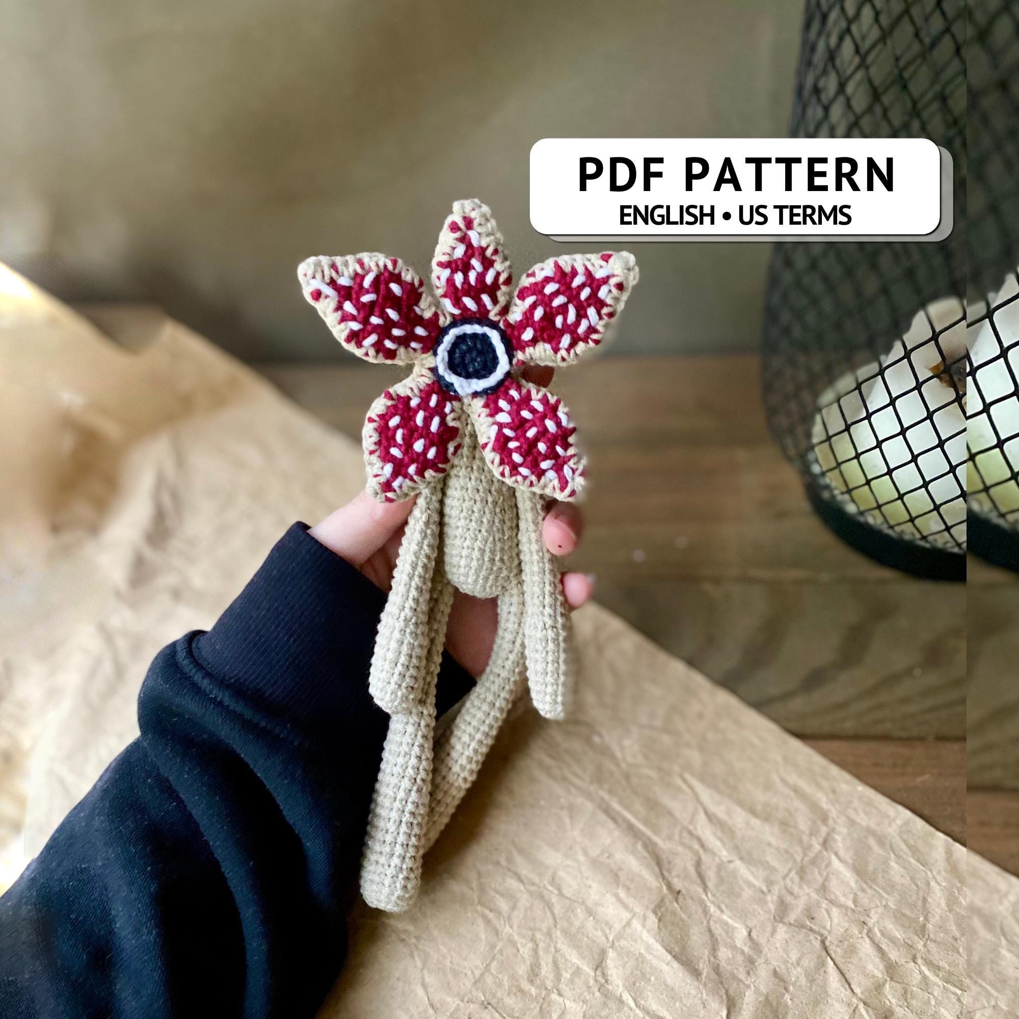 かぎ針編みの花頭モンスターのパターン、ハロウィンあみぐるみPDF