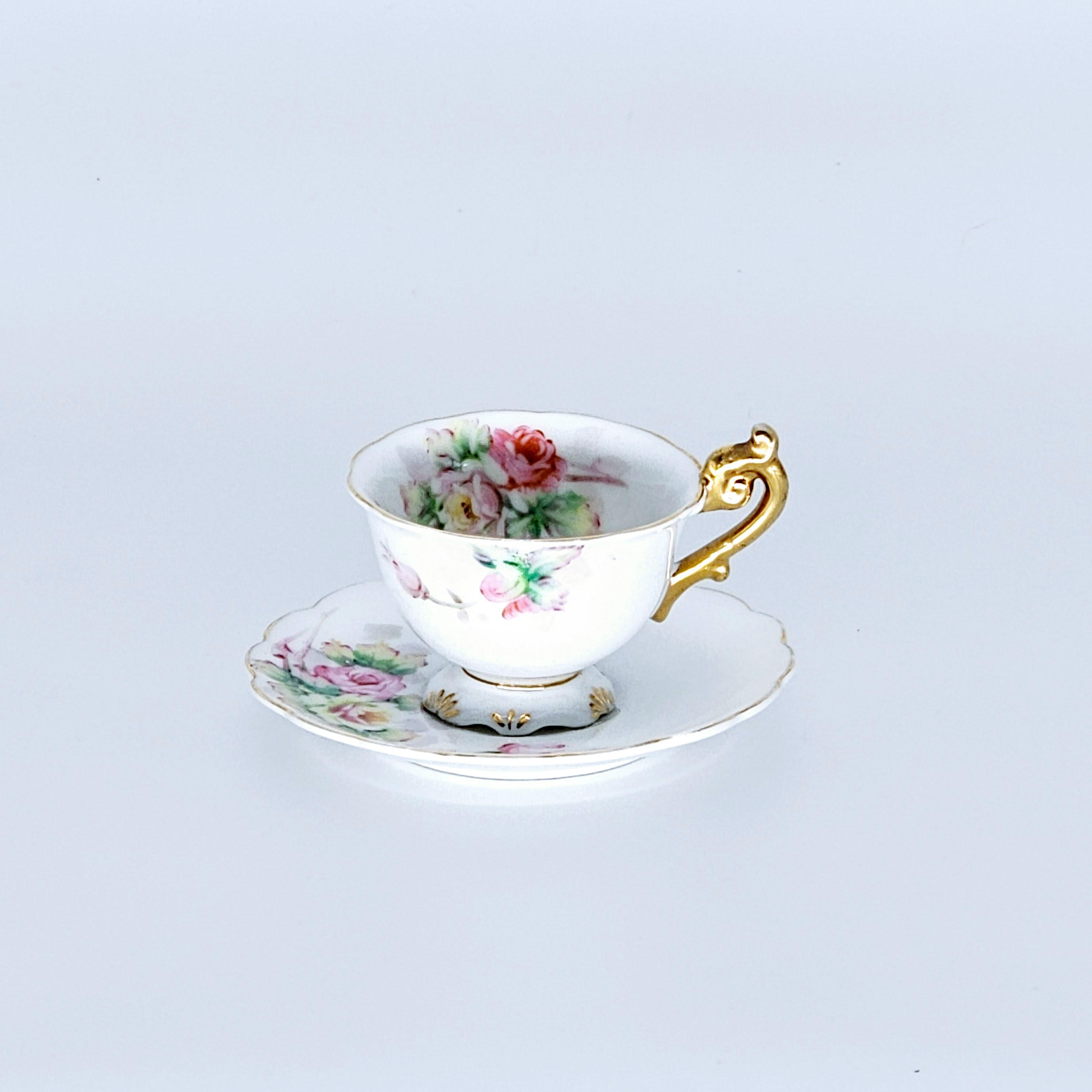 Vintage Occupied Japan Petite Pink Roses Floral Tea Cup and Saucer