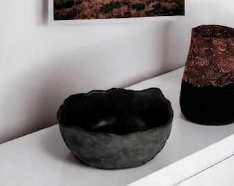 Black Concrete Decorative Bowl | Concrete Jewelry Organizer | Key Tray | Irregular Organizer for Kitchen | Cement Wave Container Bowl