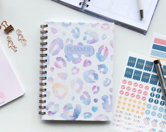 Pink & Purple Leopard Print Weekly Planner | Undated A5 Agenda with Stickers