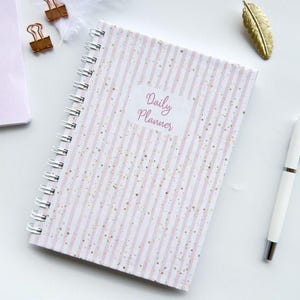 Agenda quotidien / Agenda non daté / Agenda journalier portable / Agenda non daté / Organiseur de carnet d'agenda | Rayé rose avec effet doré