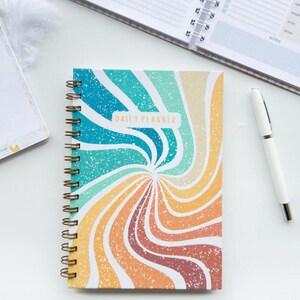 Agenda quotidien / Agenda non daté / Agenda journalier portable / Agenda non daté / Organiseur de carnet d'agenda | Motif de cycle de couleur orange vert