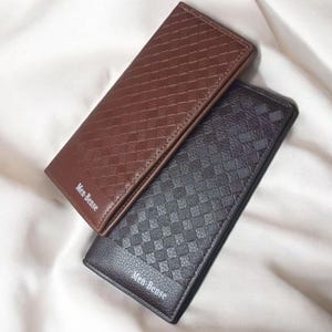 Cartera larga delgada para hombre, de piel sintética, con bloqueo RFID, plegable, con cremallera interior y ranuras para tarjetas de crédito, ideal para viajes de negocios.