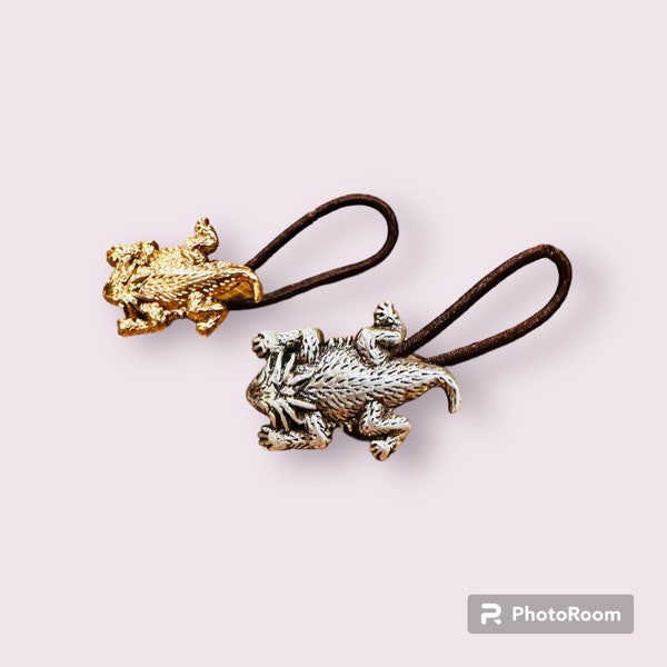 Horned Frog ponytail holder in Antiqued Gold Finish or Antiqued Silver Finish