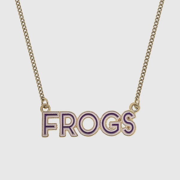 Frogs Necklace in Purple and Gold -enamel