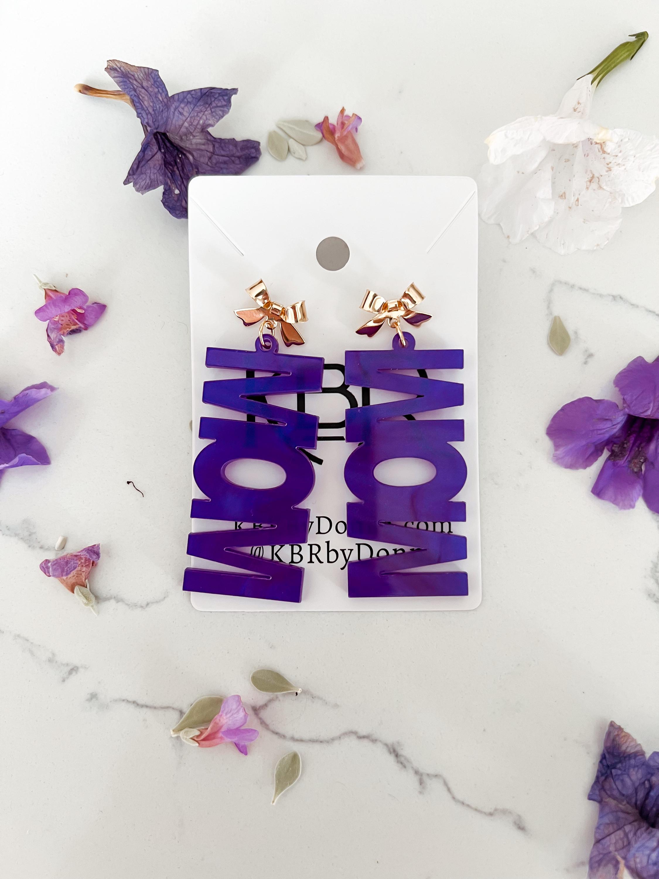 Purple Acrylic TCU MOM Earrings