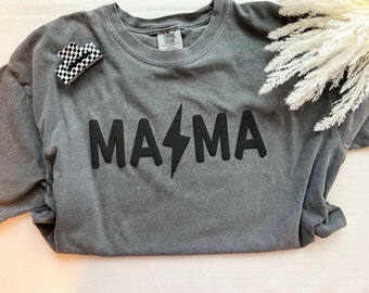 Mama lightning bolt Tee - puff vinyl - black on black