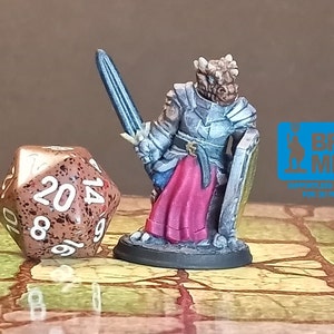 Hand Painted dragonborn paladin fighter warrior miniature for Dungeons and Dragons and other table top role-playing games. 28mm