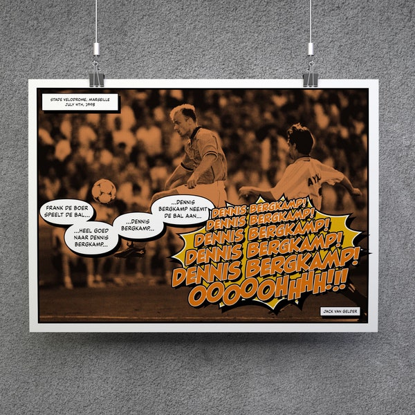 Dennis Bergkamp Poster, Netherlands, World Cup, Jack van Gelder, Commentary, Poster Art, Football, Graphic Novel, Comics