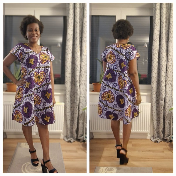 Stilvolles Kleid mit afrikanischem Waxprint für Frauen – Erleben Sie die lebendige Kultur und Schönheit afrikanischer Stoffe!