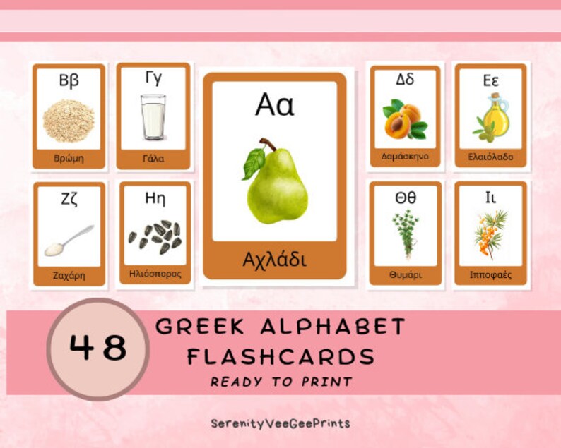 Greek Alphabet Flashcards Ellhniko Alfavito Learn the ABC Printable ...