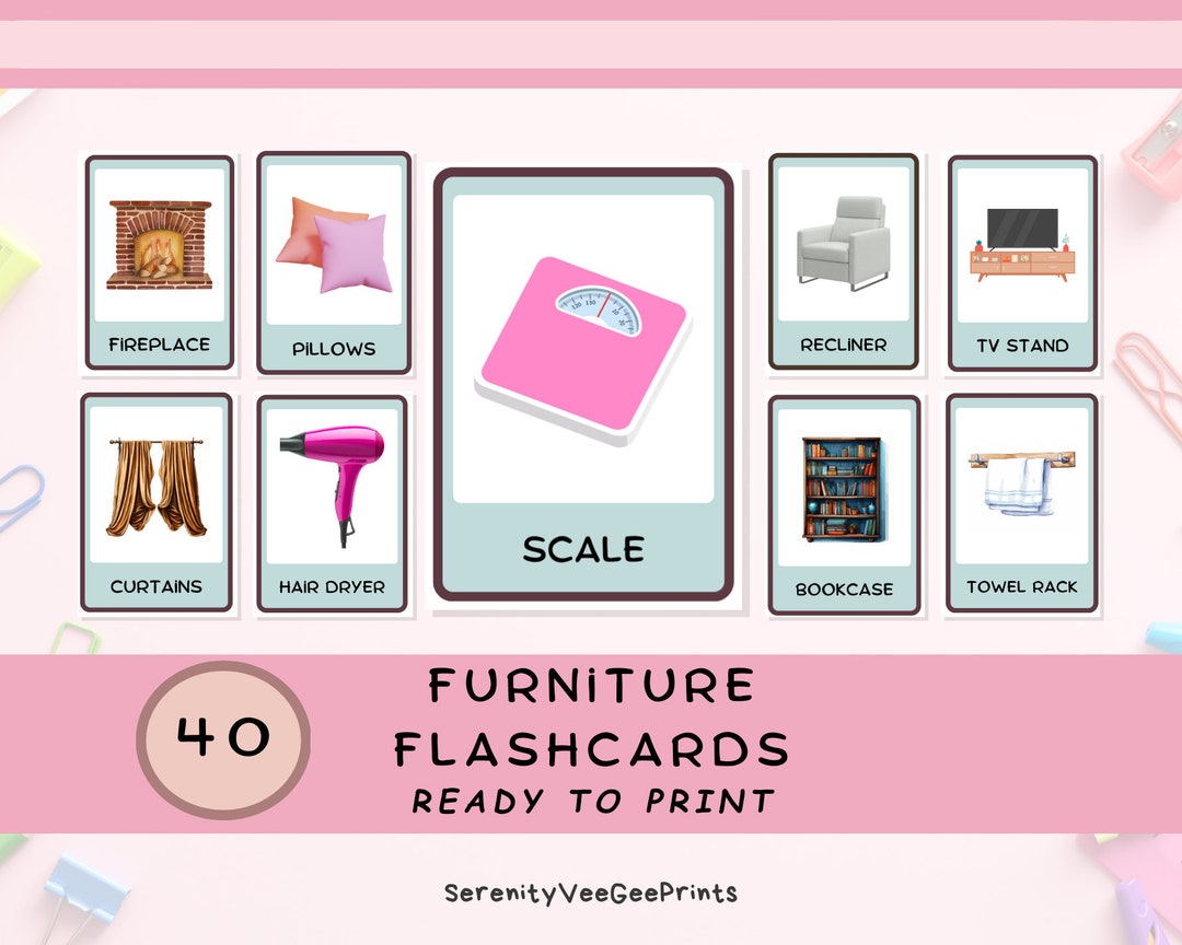 Furniture Flashcards Printable Toddler First Words Learning Binder for ...