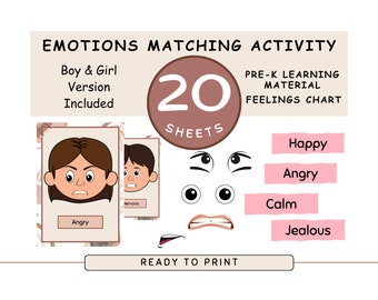 Emoties Activiteit Jongen en meisje versie Gevoelens traceren Grafiek Emotionele ondersteuning Pre-K Leren Matching Game Thuisschool Printbaar werkblad