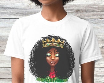 Koszulka z grafiką Melanin Queen – Czarna koszulka dla dziewczynek z magicznym nadrukiem unisex