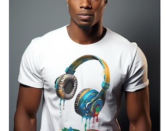 RoyalTee Colorful Dripping Headphones Tee | Music Art, Paint T-shirt