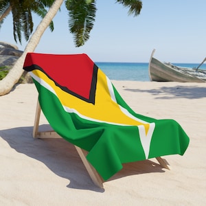 Guyana Beach Towel, Guyana Bath Towel, Guyana Flag Towel, Guyanese Pride, Guyana Gift, Guyana Caribbean Vacation, Beach Towel