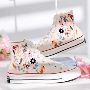 Embroidered Wedding Converse Rustic for Bride, Wildflower Embroidered ...