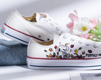Unique Custom Embroidered Converse Low Top, Converse Embroidery Snoop Dog Autumn Leaves, Cute Personalized Converse Sneakers, Friend Gifts