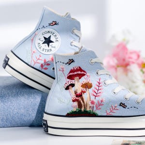 Embroidered Converse, Converse Embroidery Mushroom, Butterfly, Mushrooms Embroidered Shoes, Mushrooms Embroidered Sneakers, Gift for Her
