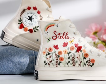 Custom Wedding Converse, Wedding Flower Embroidered Shoes, Bridal Flower Embroidery Sneaker  Custom, Wedding Shoes for Bride Sneakers