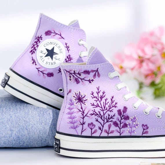 Embroidered Converse Custom, Purple Converse Embroidery Flower