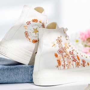 Custom Wedding Converse Platform, Wedding Flowers Embroidered Shoes, Bridal Flowers Embroidered Sneakers, Wedding Flowers Embroidery Shoes