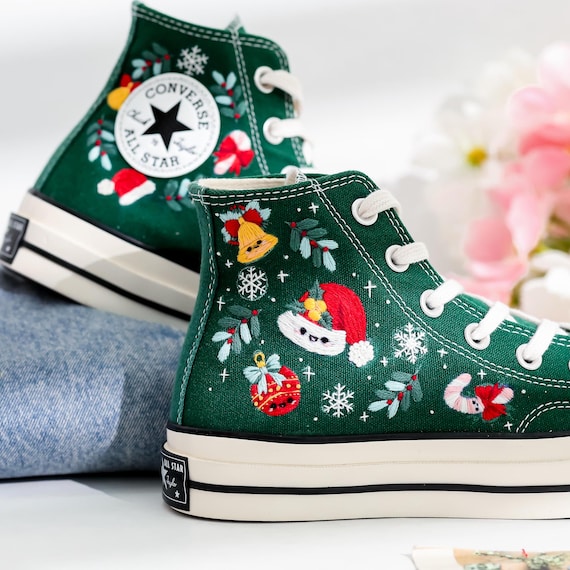 Embroidered Converse, Christmas Embroidered Converse, Santa Claus 