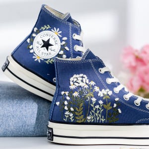 Custom Embroidered Converse High  Tops, Dandelion Flower Embroidered Shoes, Wildflower Embroidered Sneaker, Converse Embroidery Floral
