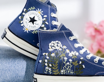 Custom Embroidered Converse High  Tops, Dandelion Flower Embroidered Shoes, Wildflower Embroidered Sneaker, Converse Embroidery Floral